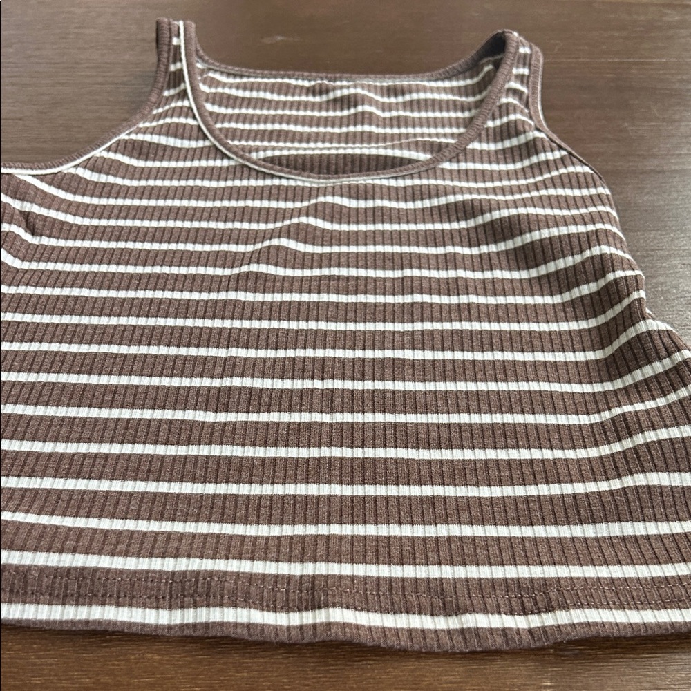 Striped Brown and White Ribbed Tank Top